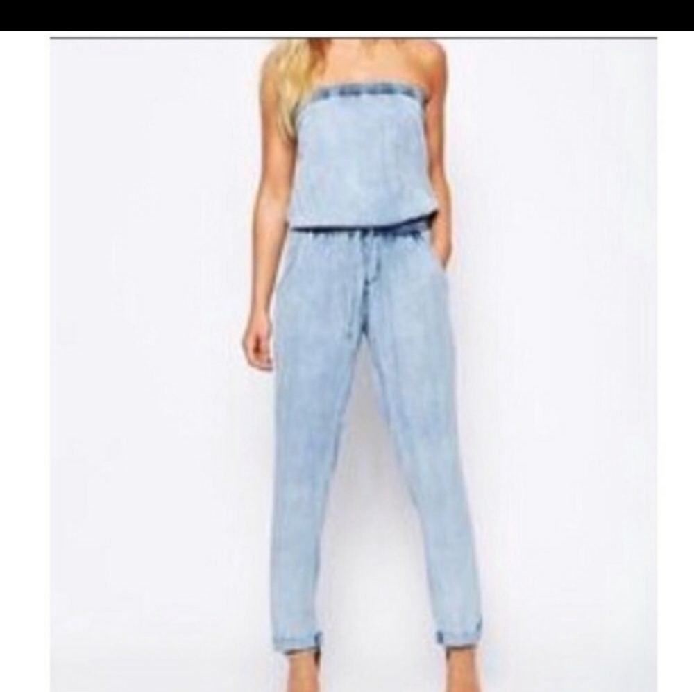 Aritzia chambray light blue denim jumpsuit
